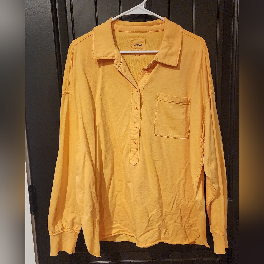 Aerie Orange Long Sleeve Button Down Top, Size M